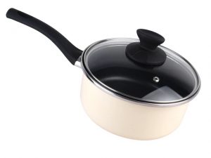 Non-Stick Saucepan With Lid Enamel Steel 20cm Cream