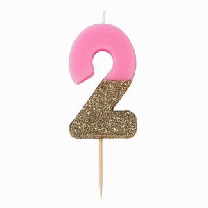 Birthday Candle 2 Pink/Gold