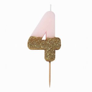 Birthday Candle 4 Pink/Gold