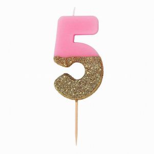 Birthday Candle 5 Pink/Gold
