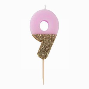 Birthday Candle 9 Pink/Gold