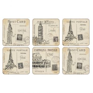 Pimpernel Postcard Sketches Set of 6 Coasters