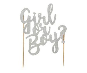 Mason Cash Girl Or Boy Silver Glitter Cake Topper