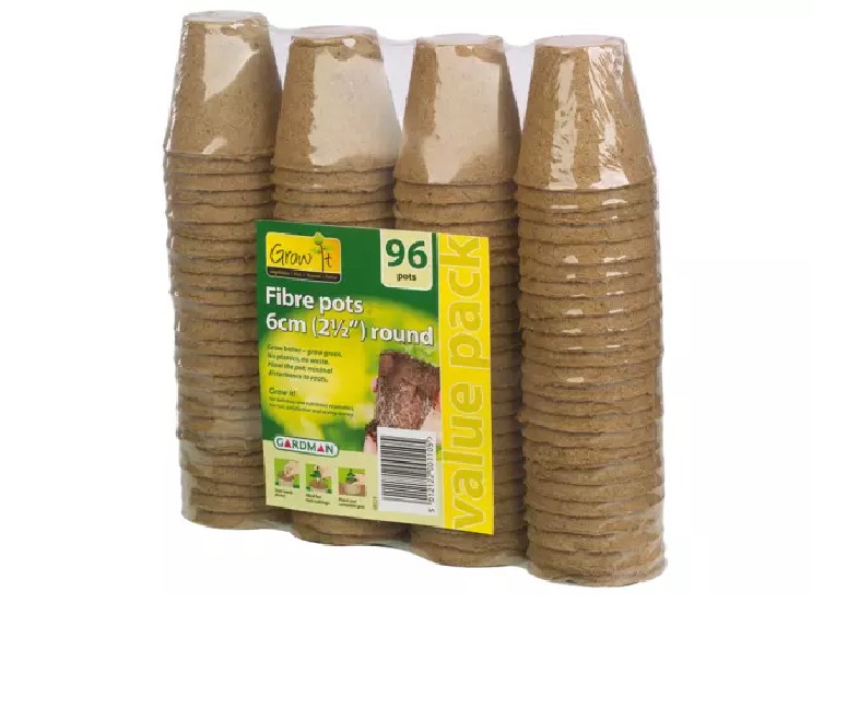 2 x Gardman Grow It 96 Biodegradable Fibre 6cm Round Plant Seed Seedling Pots 