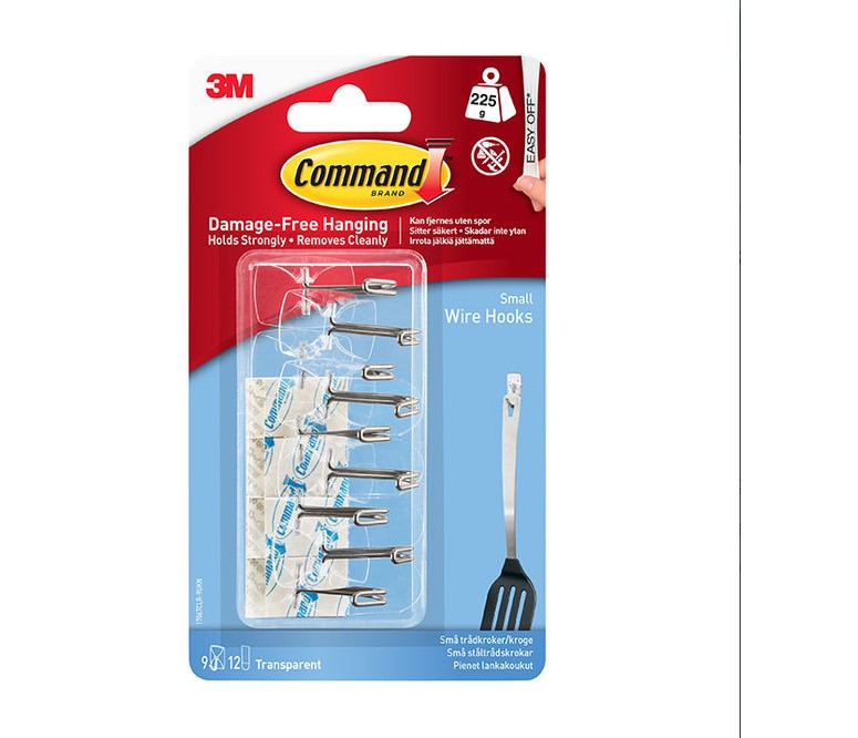 Command Clear Small Wire Hooks with Clear Strips x9