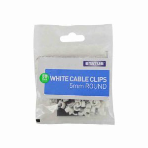 5mm – White – Status – Round Cable Clips – 50 pk – in Poly Bag
