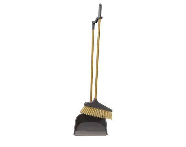 JVL Long Handle Dustpan & Brush Bamboo