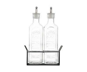 Kilner Set Of 2 Oil Bottles & Metal Rack- 0.6 Litre
