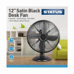 12″ Satin Black Desk Fan – Oscillating – 3 Speed Settings – Stat