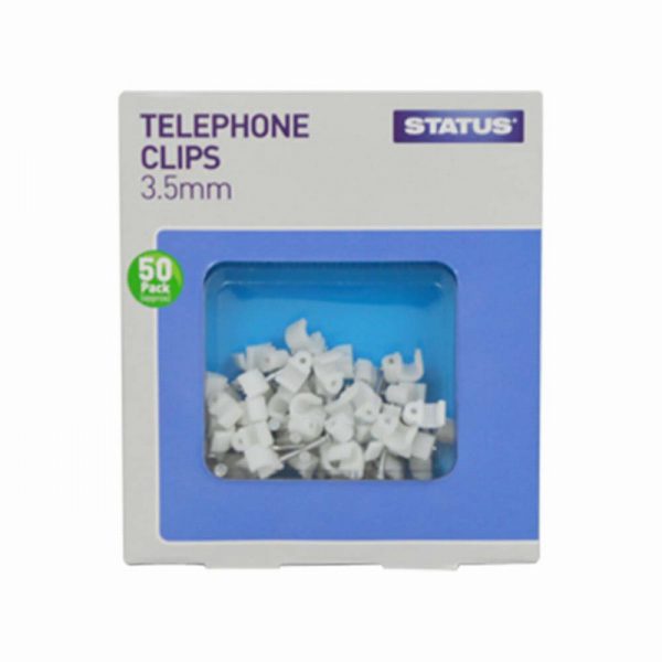 3.5mm - White - Status - Telephone Cable Clips - 50 pk