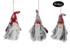 Festive Nordic Fur Hanging Gonk Assorted Styles 15cm