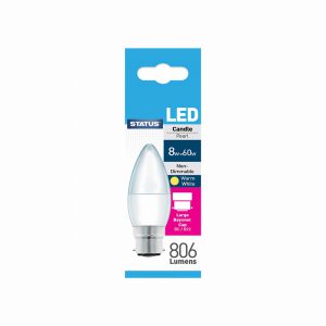 8w = 60w = 806 lumens  Status  LED Candle BC Pearl