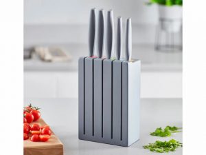 Tower Knife Set + Wooden Stand 5 Piece Grey