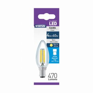 4w 470 lumens  Status  Filament LED Candle SBC Clear