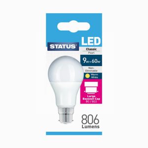 9w  806 lumens  Status LED GLS BC  Pearl Warm White