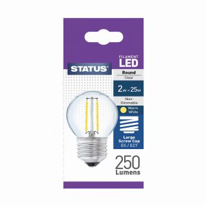 2w 270 lumens Status Filament LED Round ES Clear Warm White
