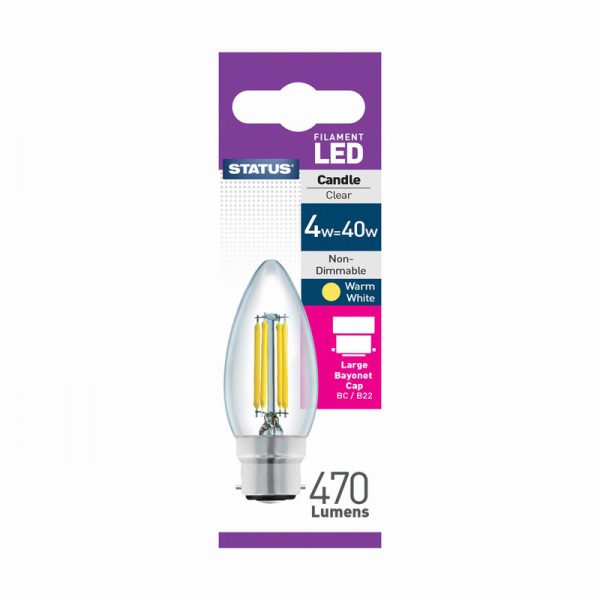 Candle Filament LED 4W 470 Lumen Clear Bayonet Cap
