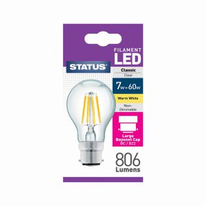 6.5W  806 lumens Status Filament LED  GLS BC Clear Warm White