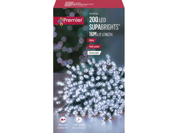 Premdec Christmas Lights with Timer 200 LED white