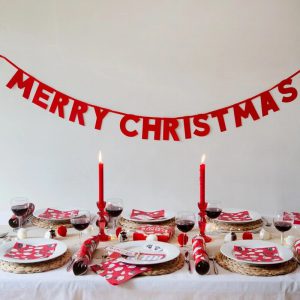 Merry Christmas Garland Red Glitter