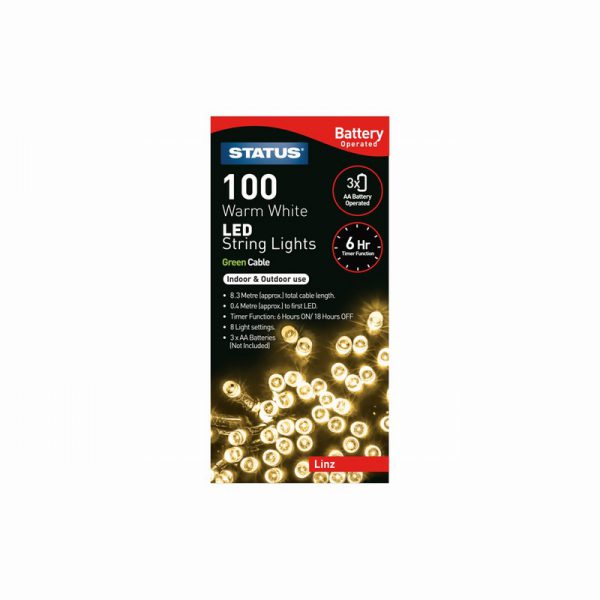 100 x Warm White LED Battery Operated Christmas Lights