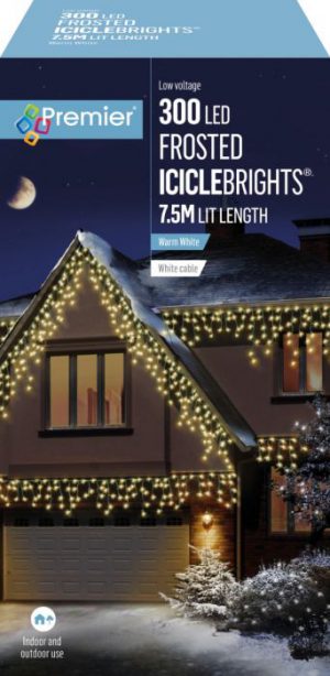 Premier 300 Frosted Cap Icicles Christmas Lights Warm White