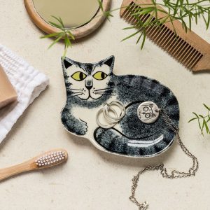 Hannah Turner Handmade Ceramic Grey Tabby Cat Trinket Dish