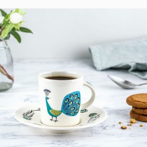 Hannah Turner Handmade Ceramic Peacock Espresso Cup and Saucer