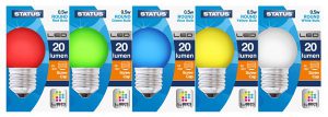 Status Box Of 5 Mixed Colour LED Edison Screw Cap Round Bulbs