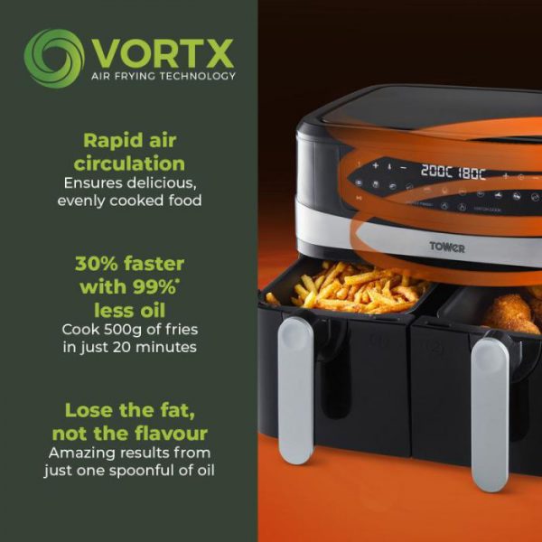 Vortx 9 Litre Dual Basket Air Fryer T17088 - Image 6