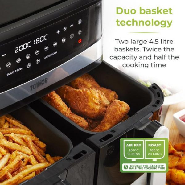 Vortx 9 Litre Dual Basket Air Fryer T17088 - Image 3