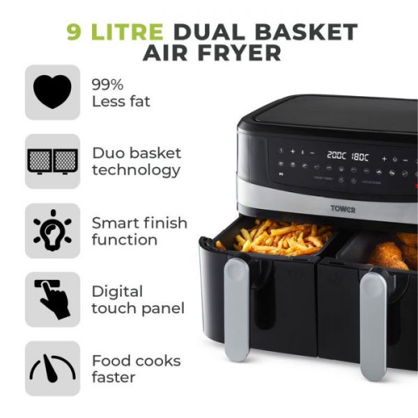 Vortx 9 Litre Dual Basket Air Fryer T17088 - Image 2