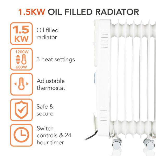 Warmlite WL43003YTW 1500W Oil Filled Radiator with 24 Hour Timer - Image 2