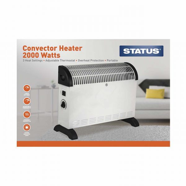 Convector Heater - 2000w - White - 3 Heat Settings - with Adjust