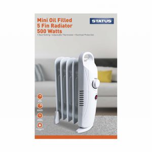 5 Fin – Mini Oil Filled Radiator – 500w – White – 1 Heat Setting