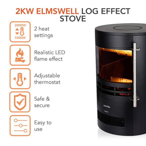 Warmlite 2KW Elmswell Round Contemporary Flame Effect Stove - Image 2