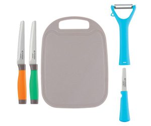 Viners Assure Colour Code Knife, Peeler And Board Set