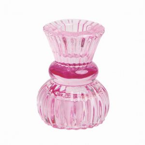 Boho Glass Candle Holder Pink Small