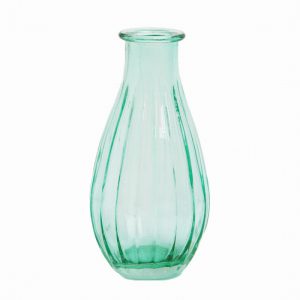 Boho Glass Ribbed Budvase Green