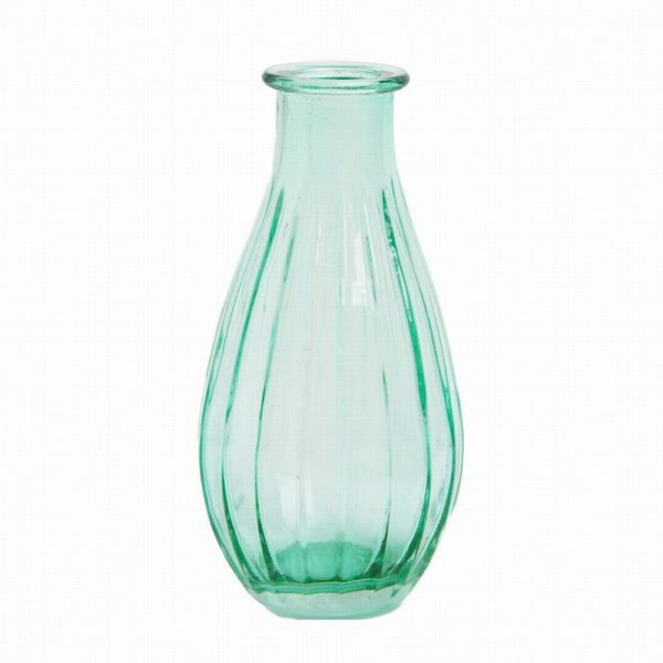 Boho Glass Ribbed Budvase Green