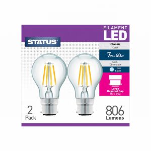 Status 7w 806 lumens Filament LED GLS BC Daylight x2