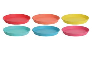 ExcellentHousewares Plastic Plate Set 6 Piece Assorted Colours