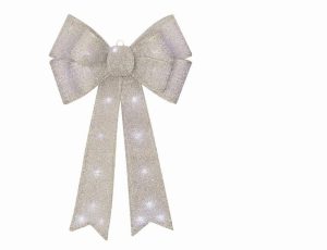 50cm Silver Fabric Bow with Lights