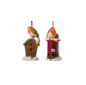 9cm Robin on Post Box or Bird House Ornament