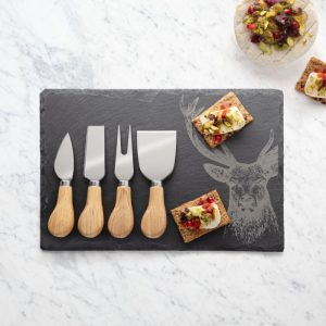 Cheese Knife & Stag Design Slate Cheese Board Set