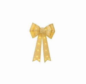 Premier 50cm Battery Operated Champagne Gold Fabric bow W/White