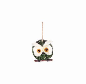 Premier 9.5cm Natural Green Round Bristle Owl Decoration