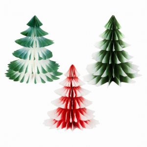 Red & Green Ombre Paper Honeycomb Tree Decorations – 3 Pack