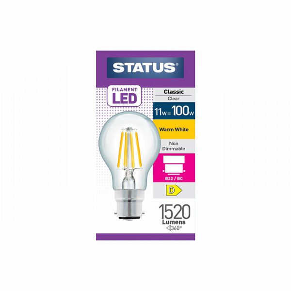 11w = 100w = 1521 lumens status filament led gls bc