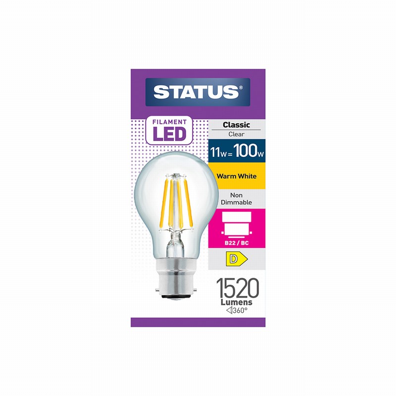 11w = 100w = 1521 lumens status filament led gls bc